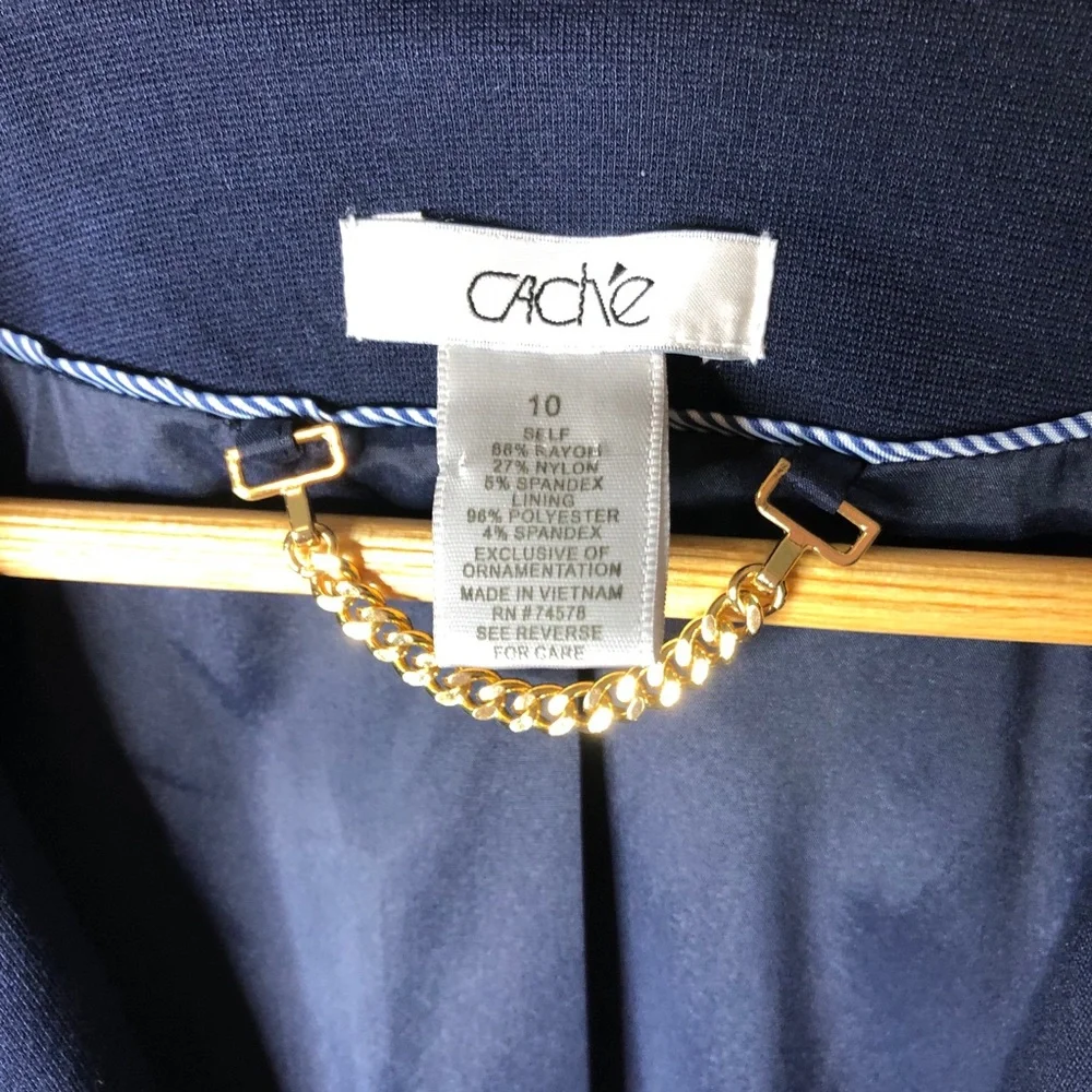 CACHE Knit Blazer Jacket Gold Zipper Navy Size 10
